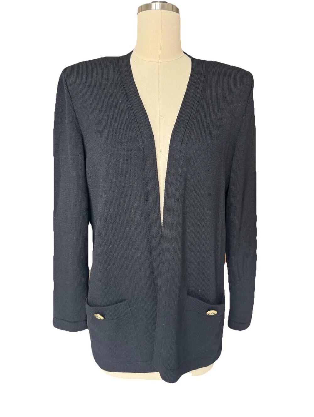 St John Long Cardigan Sweater Duster Black Sz S Womens
